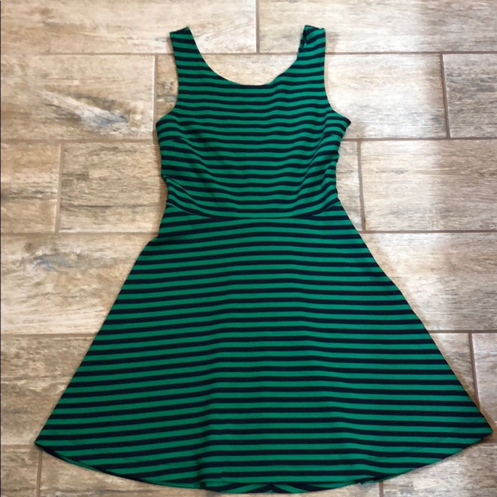 American Eagle Striped Green Navy A line Dress